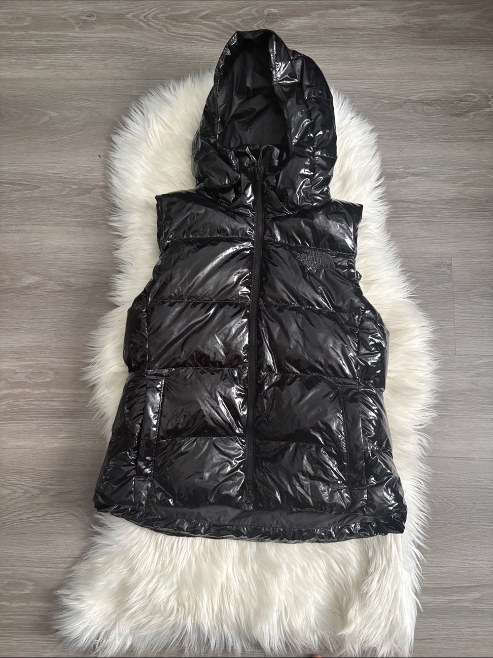 The North Face Glossy Black Puffer Hooded Jacket